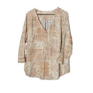 Como Blu Top 3X Plus off‎ white peach geometric boho grunge earthy soft